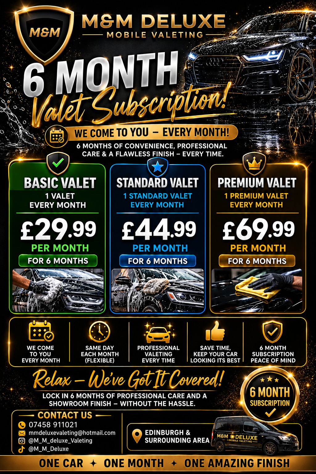 M&M Deluxe six-month maintenance plan with Basic, Standard and Premium options
