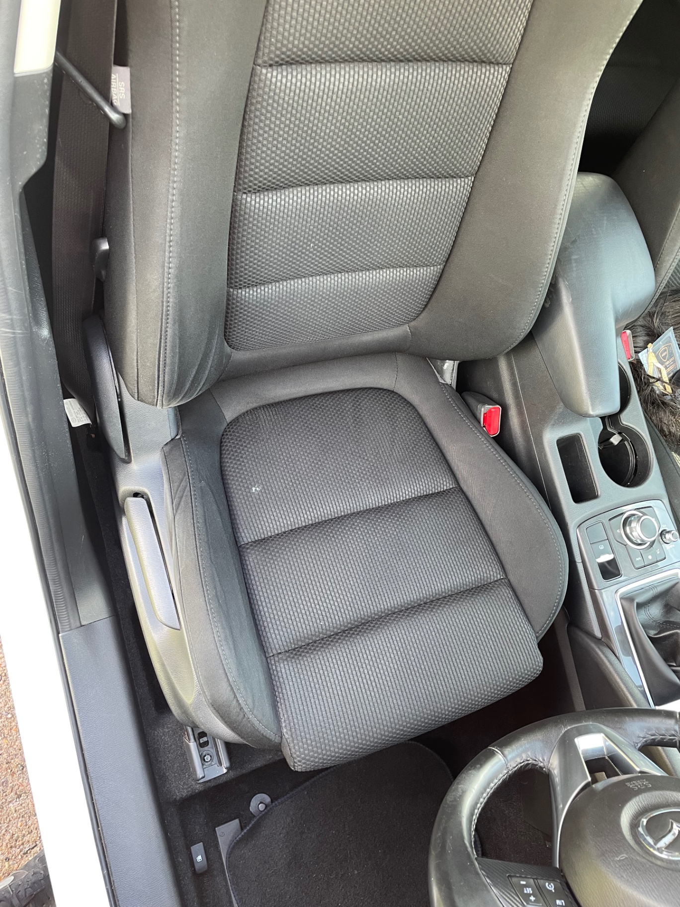 Same fabric car seat clean after an M&M Deluxe valet